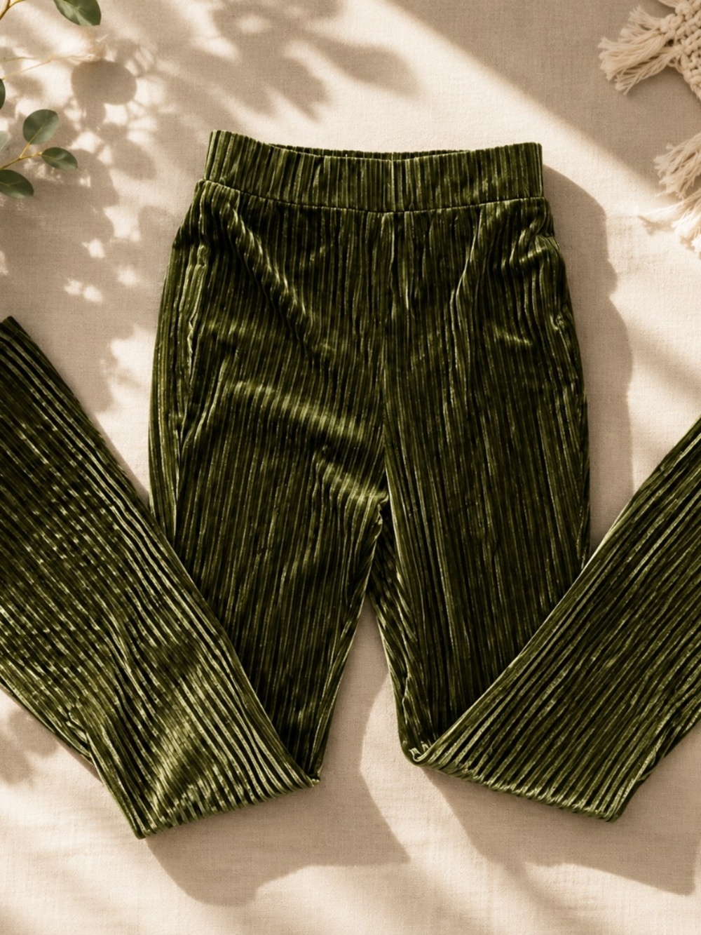 SHEIN Olive Velvet Ribbed Trousers